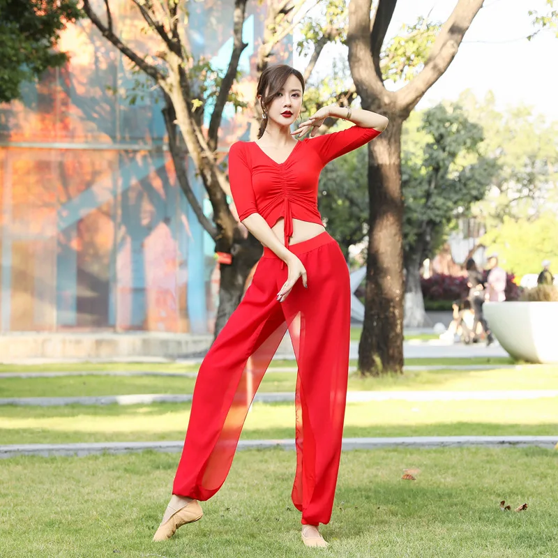 Dostosowana Sukienka do Tańca Nowoczesnego Strój Treningowy Top do Ćwiczeń Ciała Kobieta Dorosła Kostiumy do Tańca Brzucha Luźny Zestaw Spodni typu Latarnia