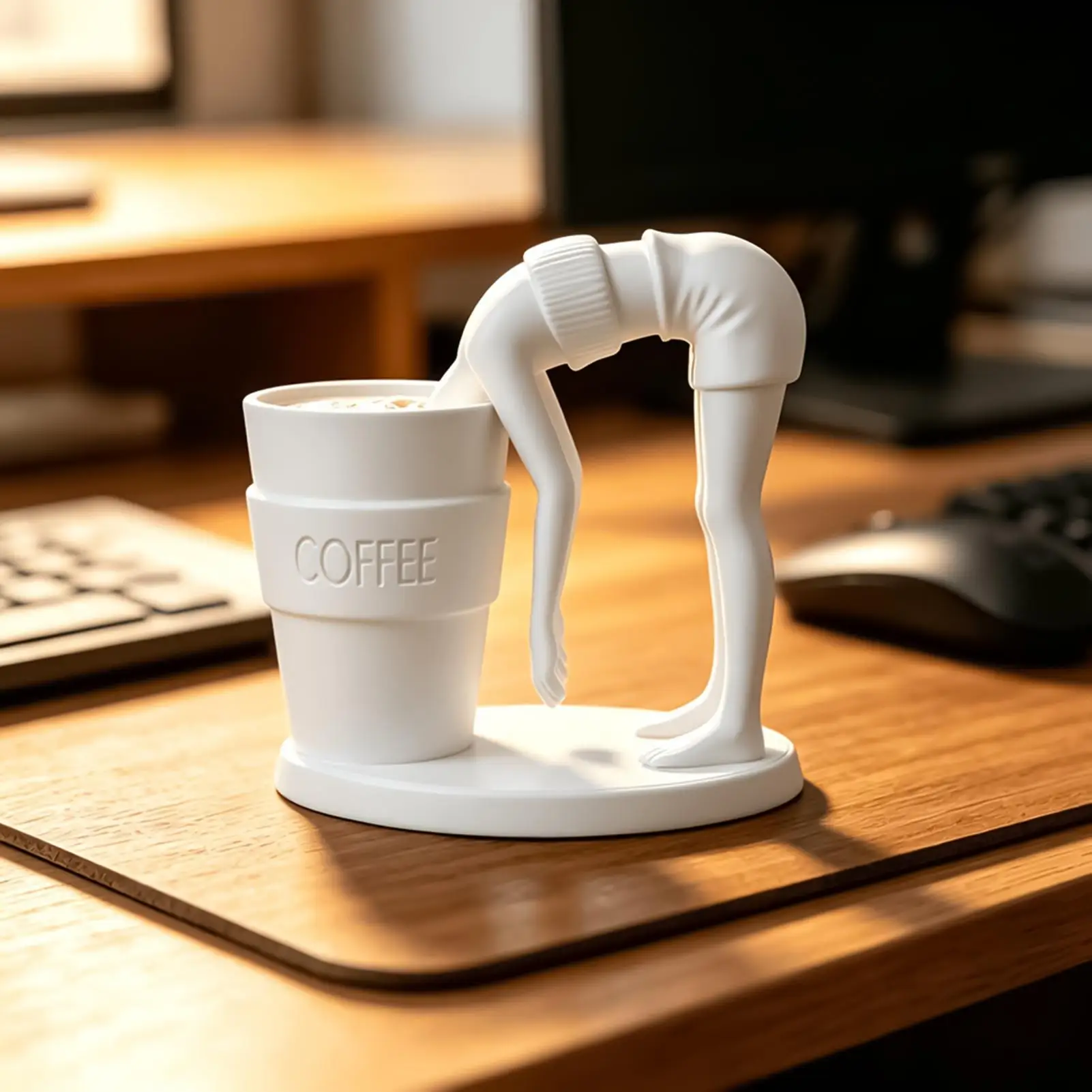 Creative Diving Into Coffee Cup Sculpture Funny Coffee Lover Figurine Cup Holder Office Home Desk Tabletop Decor Art
