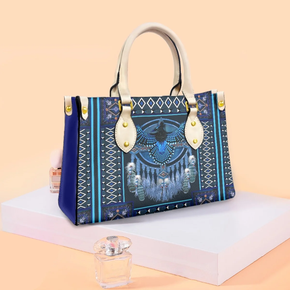 FORUDESIGNS Sapphire Blue Bag For Women Southwest Fashion Tribal Ladies PU Handbag Buckets Female Makeup Women's New In Bag