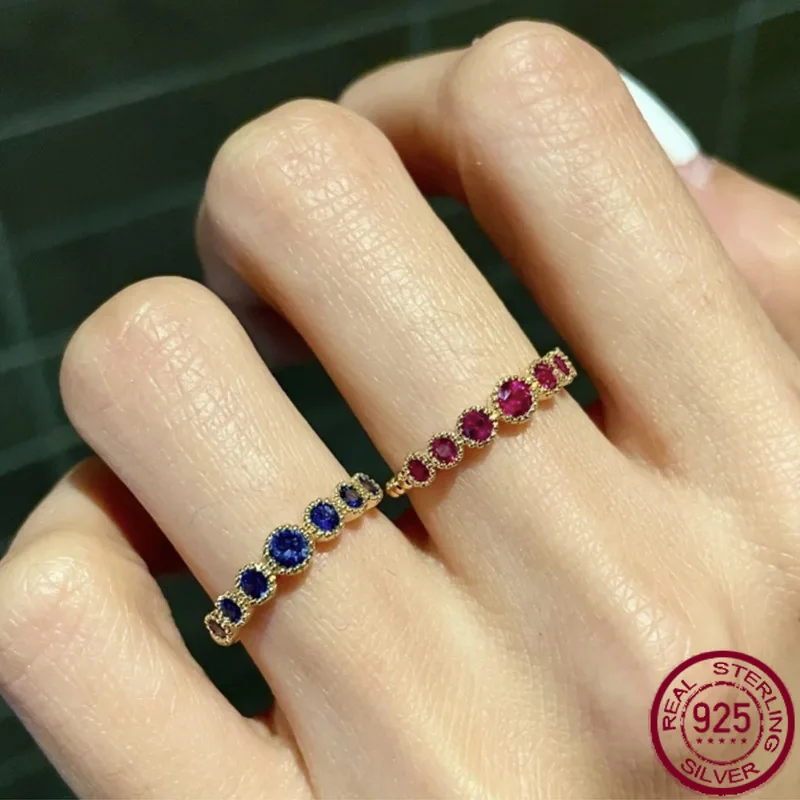 

Новое тонкое кольцо из серебра S925 с красным сапфиром, модное индивидуальное кольцо, кольцо с тонким бриллиантом, холодный стиль, модное повседневное кольцо