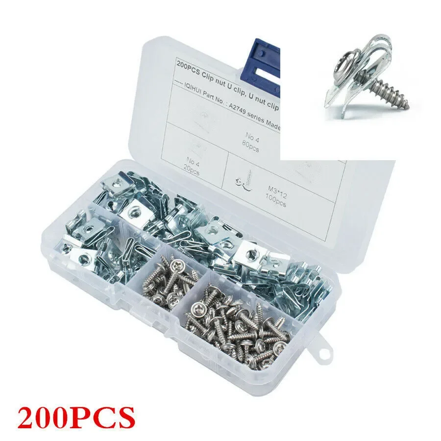 200Pcs/Set U Clips Speed Fasteners Accessories Automobiles Car M3*12 Motorcycles Nuts Screw Spire Self Tapping