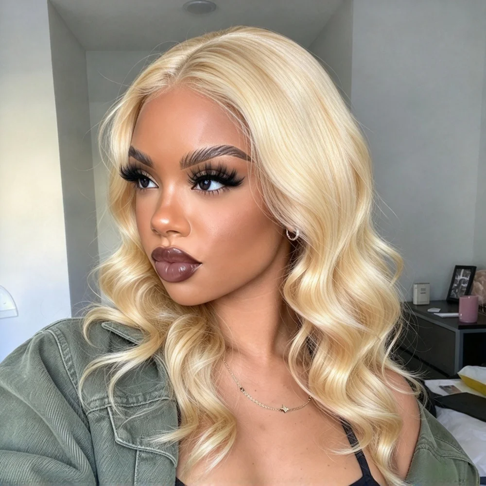 250% Density Blonde Body Wave Human Hair Wig 13x4x1 Lace Front Wig for Women Pre Plucked Bleached Knots Natural Hairline
