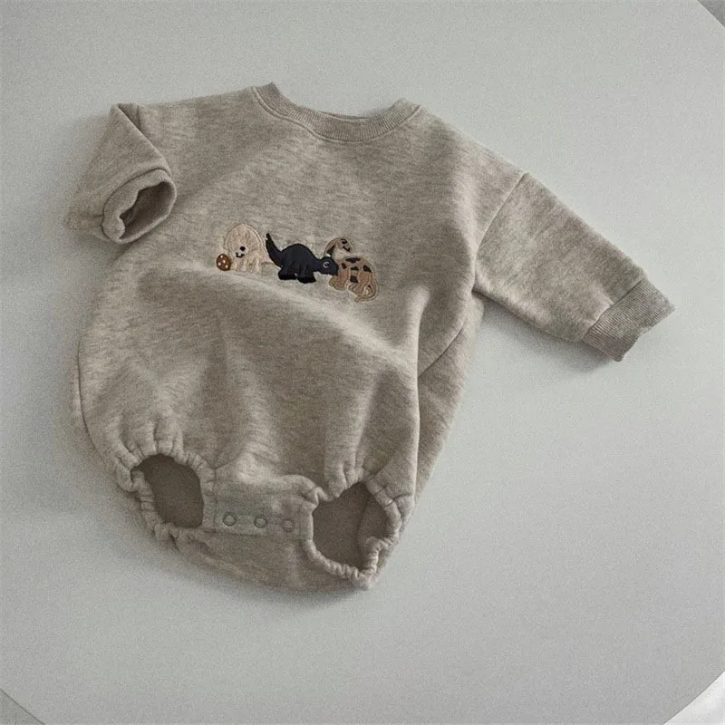 ZOETOPKID Spring and Autumn Baby Clothes New Baby and Toddler Looped Cotton Long Sleeved Cartoon Rompers Cute Dinosaur Jumpsuit