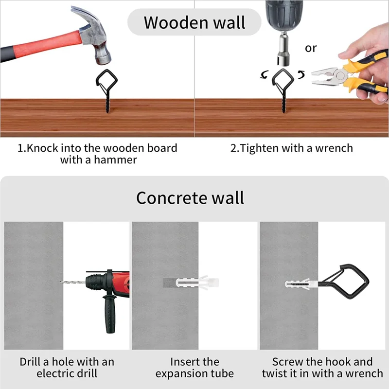 ABXF-ganchos de techo resistentes con hebilla de seguridad, ganchos de tornillo para colgar luces de cadena al aire libre, plantas, campanas de viento