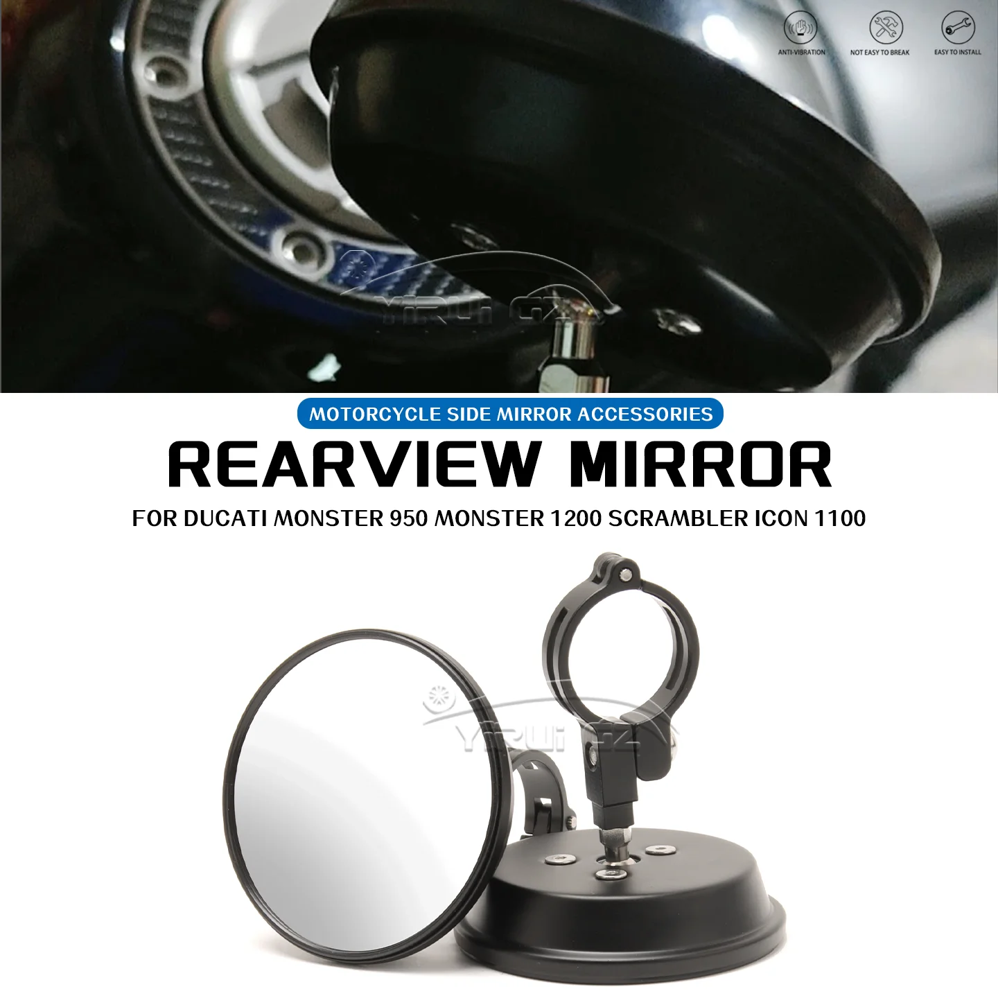 

Motorcycle Blind Spot Auxiliar Retrovisor For Ducati Monster 950 Espelhos de grande angularpara Monster 1200 Scrambler Icon 1100