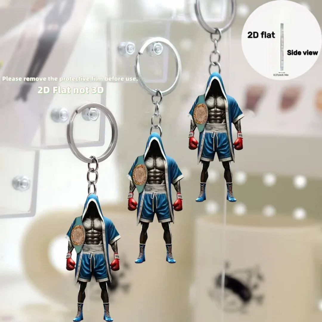 2D Boxing Champion Keychain Sports Themed Pendant Flat Acrylic Ornament Charms Hanging Decoration for Car Bag Festive Party Gift