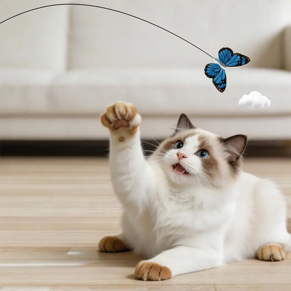 Switchable Butterfly Pattern Cat Teasing Stick Self-hilarity Relieves Interactive Automatic Cat Teaser USB Rechargeable