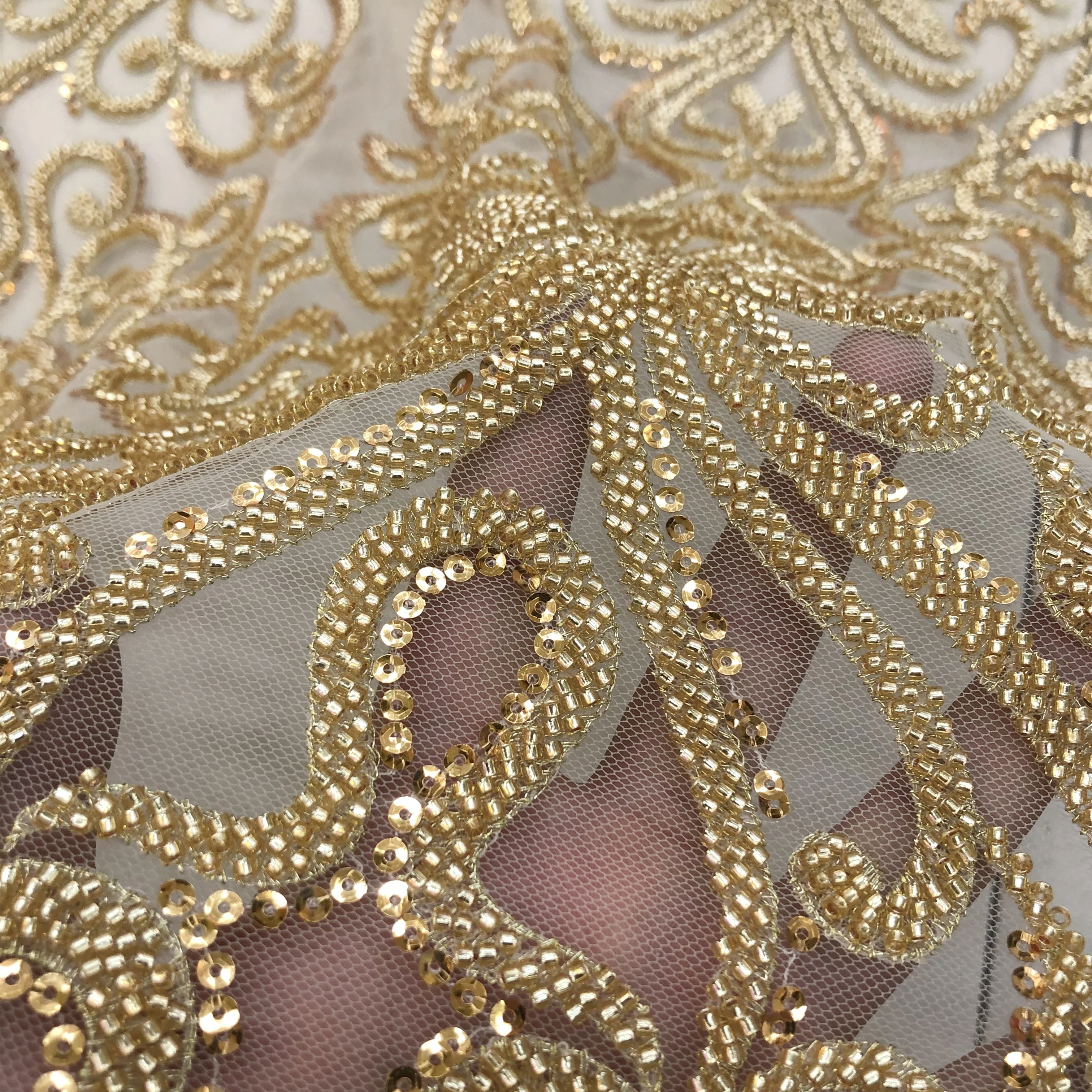 Luxury Super Beaded Embroidery Wedding And Evening Dress Lace Fabric High Quality