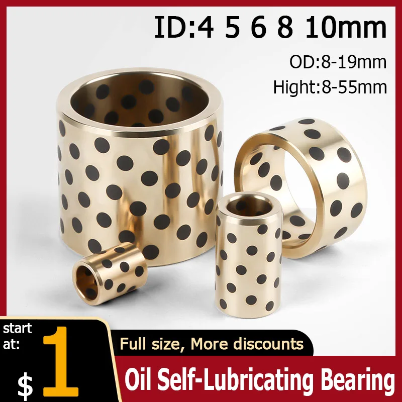 1pcs Graphite Copper Sleeve ID 4/5/6/8/10mm Ball Bearing OD8-19 Length 8-55mm Brass Bearing Bushing Oil Self-lubricating Bearing