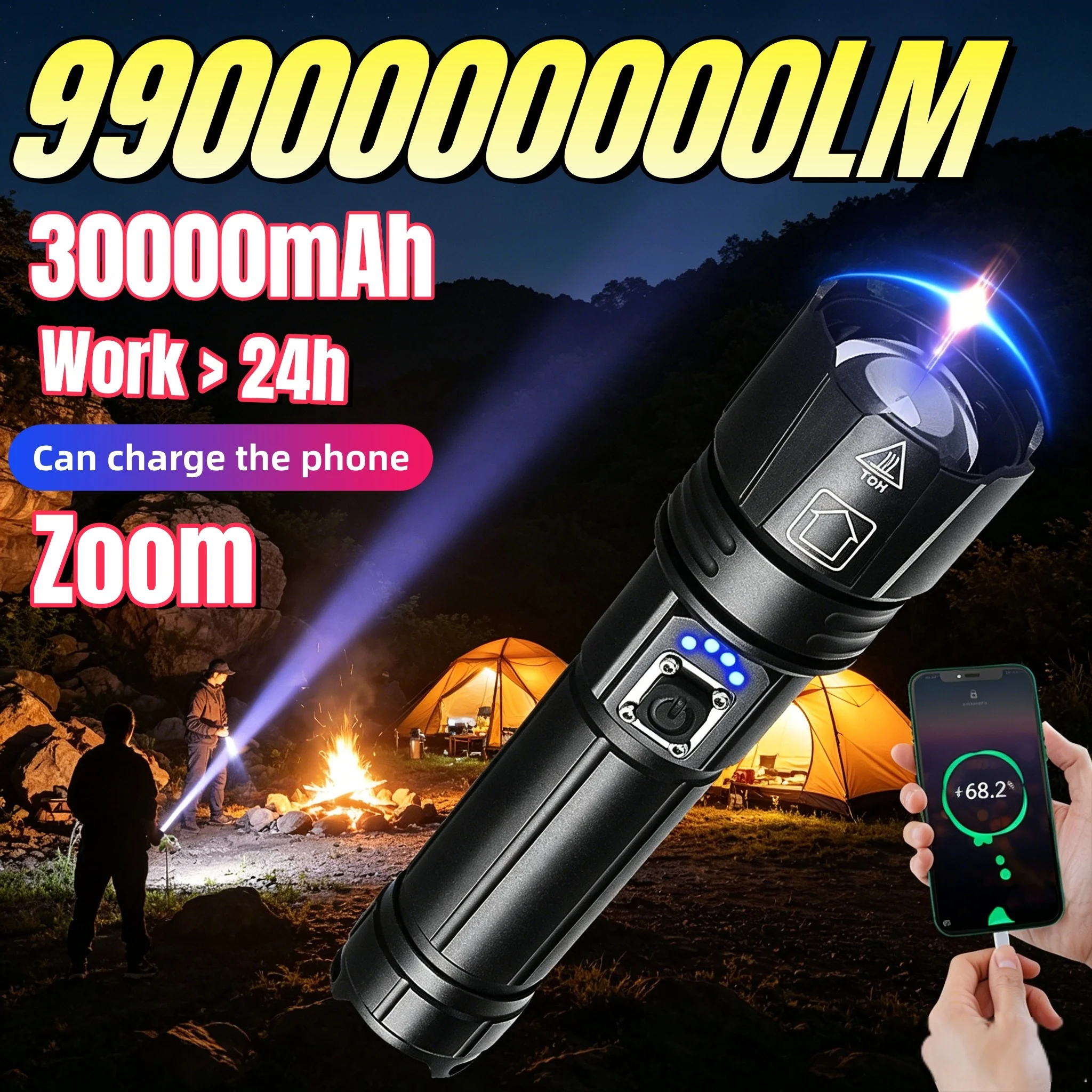 ハイパワー-led-懐中電灯-990000000lm-強力な光戦術トーチ充電式ポータブルランプ屋外緊急キャンプランタン