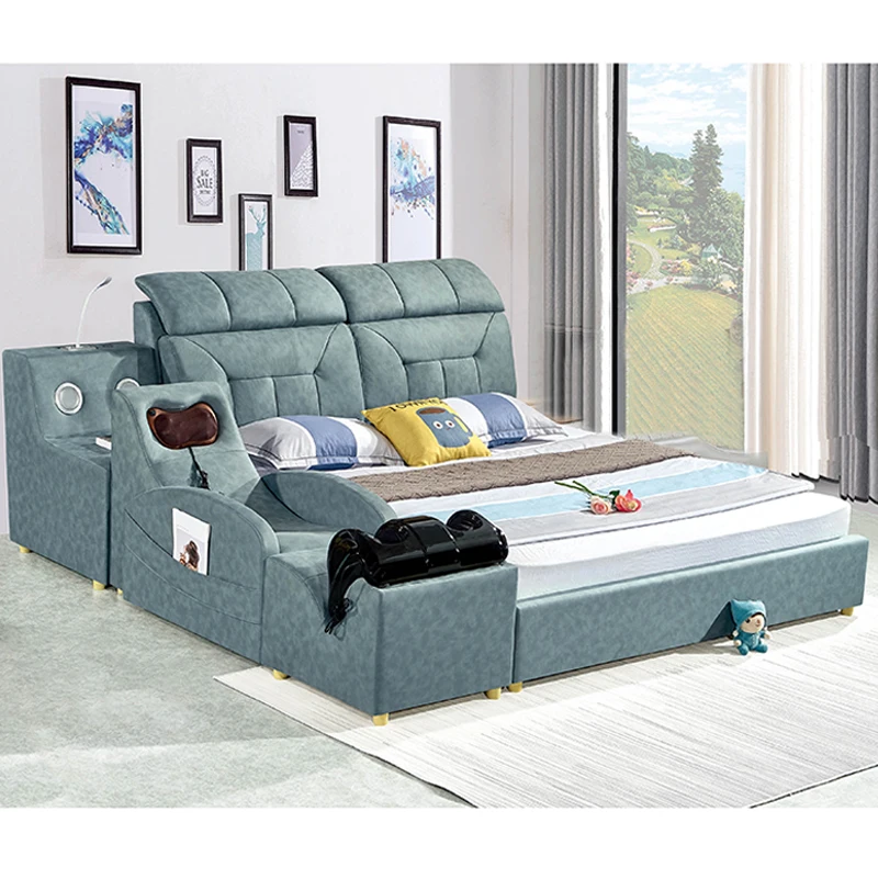 

Modern Leather Bed Design Smart Multifunction Bed Luxury Modern Solid Wood Bedroom Furniture