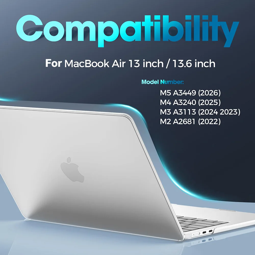 Transparent Hard Case for MacBook Air 13.6 M5 M4 M3 Chip A3449 A3240 A3113 A2681 Clear Protective Cover