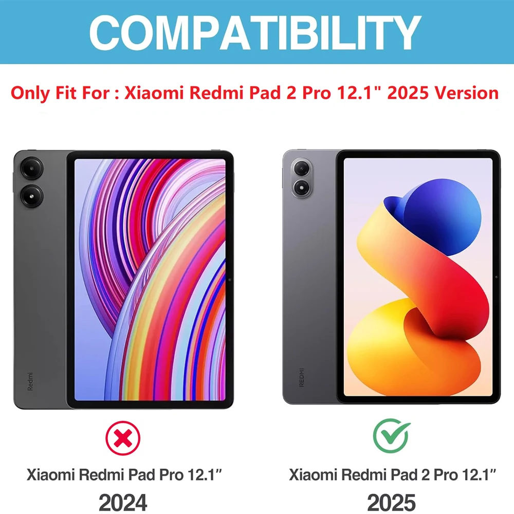 For Xiaomi Redmi Pad 2 Pro 12.1 Inch 2025 Case with Keyboard,Detachable Wireless Keyboard+Tablet Cover For Redmi Pad 2 Pro 12.1