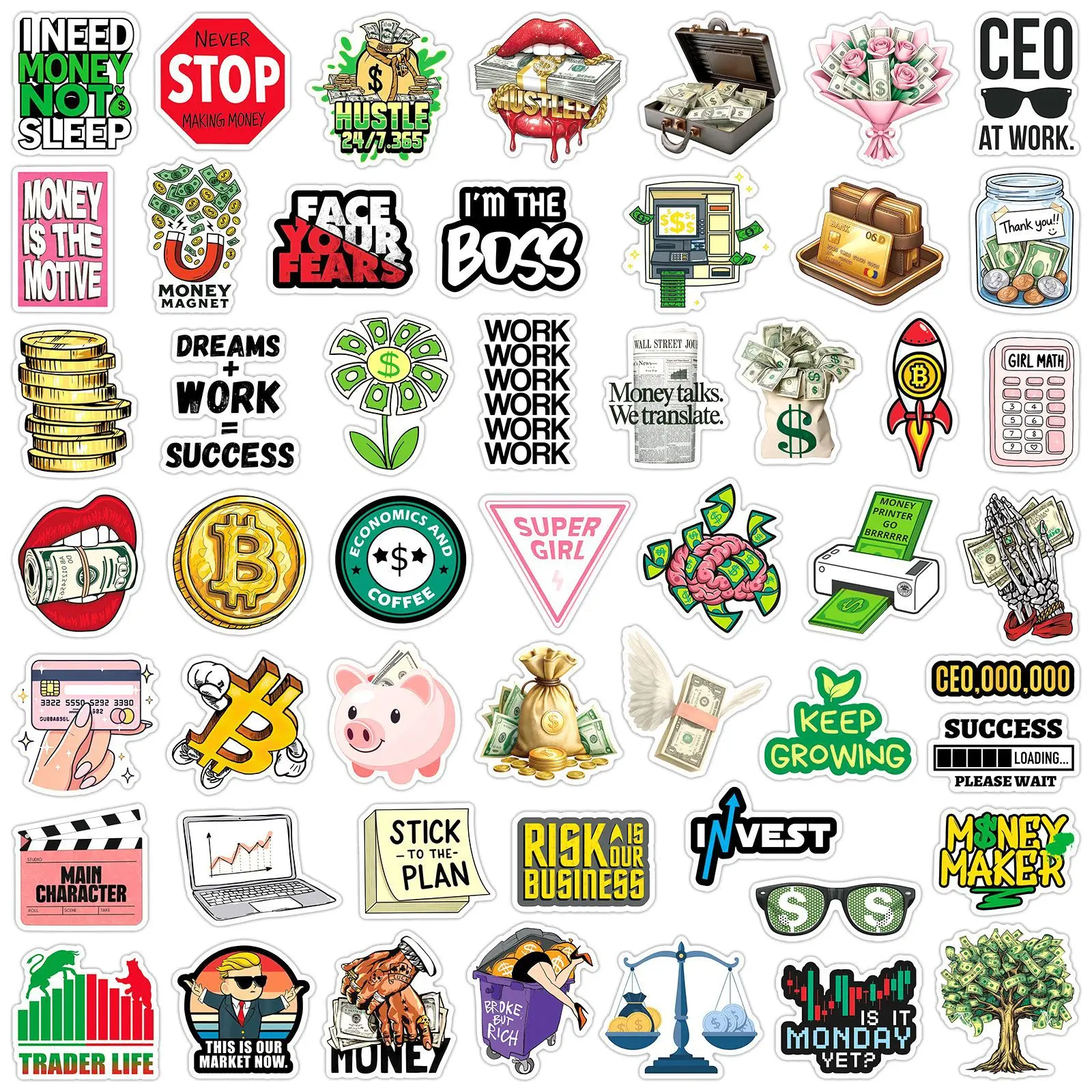 50Pcs Cool Money Series Cartoon Stickers Dollar Decals Graffiti Notebook Suitcase Phone Funny Decoration Sticker Toys Gift
