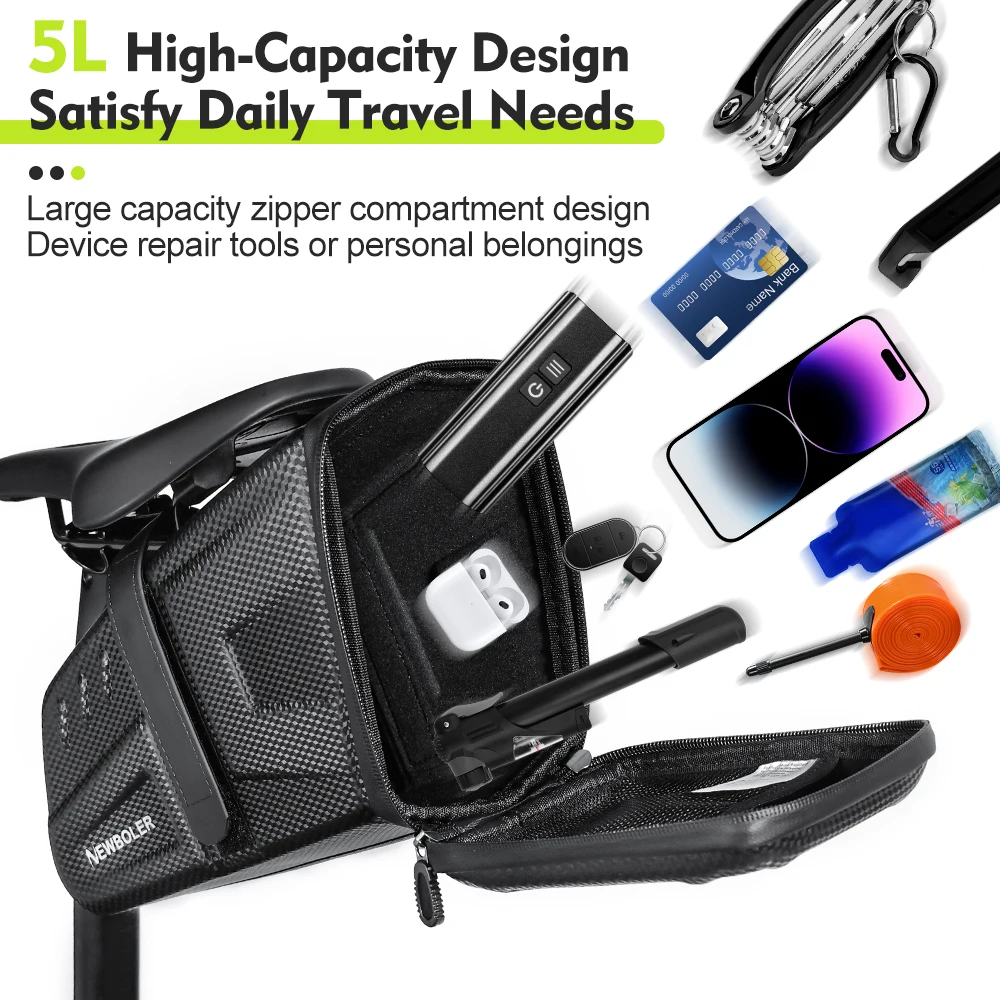 2026 NEUE Wasserdichte 5L Fahrrad Sattel Tasche MTB Rennrad Satteltaschen Reflektierende Gestreiften Fahrrad Werkzeug Halter Tasche MTB Zubehör – Detail 4