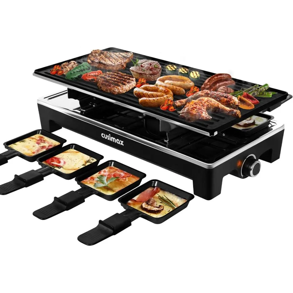 

CUSIMAX Raclette Grill Electric Grill Table Portable 2 in 1 Korean BBQ Grill Indoor & Cheese Raclette, Reversible Non-stick plat