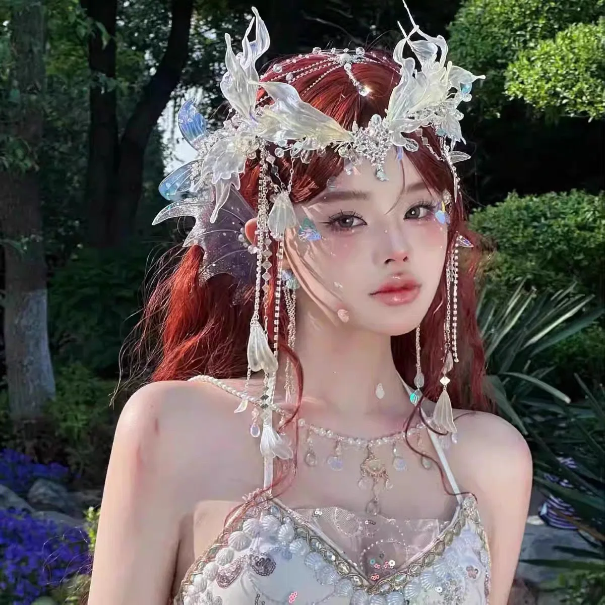 エレガントなシルバーマーメイドヘッドウェアセット、ブライダルアクセサリー、繊細なクラウン、スタイリッシュなヘアアクセサリー、女性用、ファッショナブルな機会に
