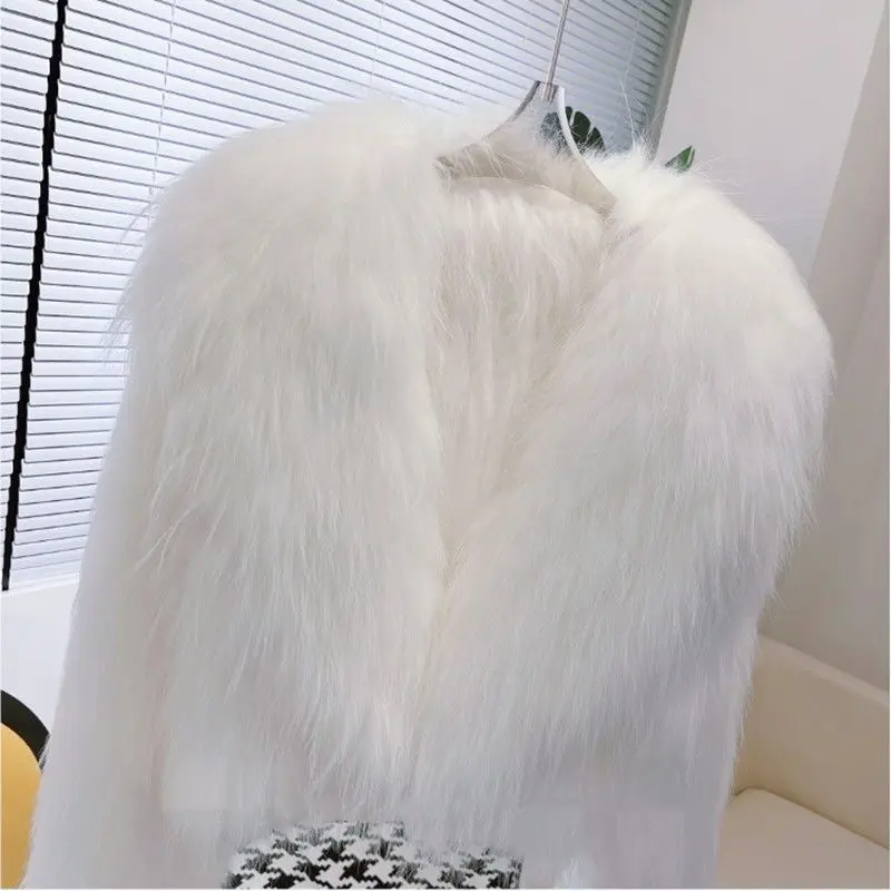 Large Collar Fur Coat for Women, White Short Jacket, High Waisted, Thick Clothing, New