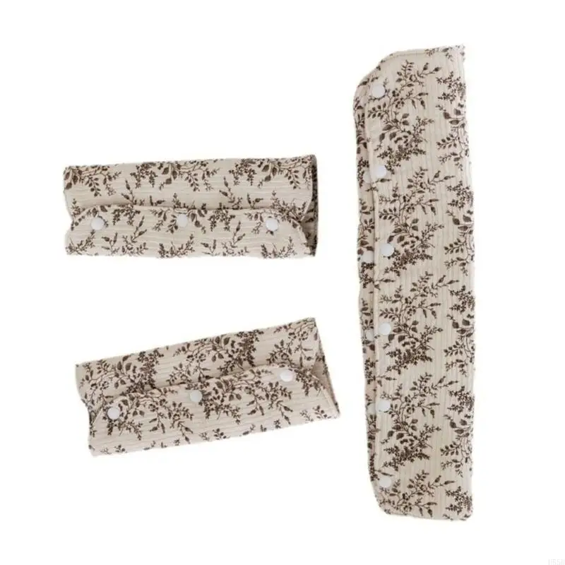 

H55B 3pcs/set Stroller Handlebar Case Front Armrest Protective Cover Teething Bibs Baby Cart Safety Strap Saliva Towel