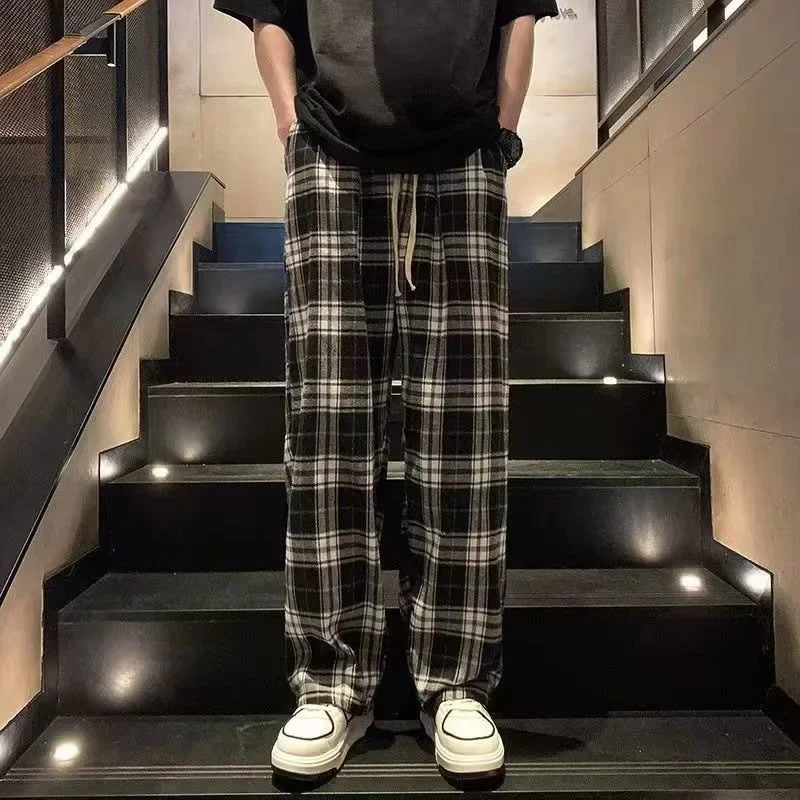 

Trousers for Men Straight Summer Check Casual Pants Man Wide Plaid Thin New in Cheap Classic High Quality Original Clothing Xxxl