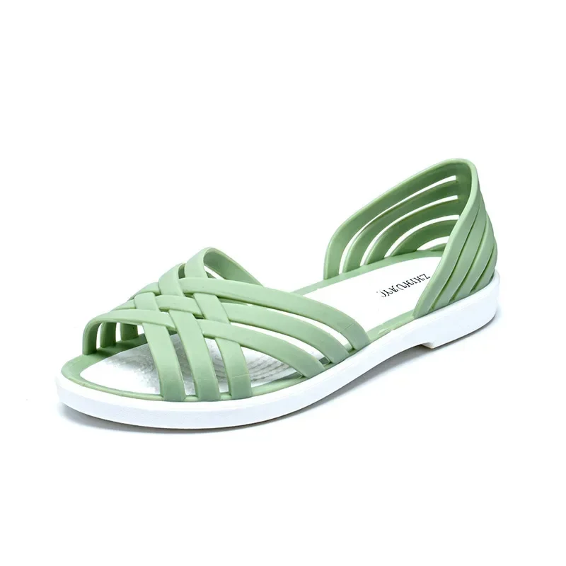 Sandals  Summer New Hollow Out Beach Shoes Fashion Outdoor Jelly Sandalias Mujer Flat Casual Comfortable Soft Sole Mom Shoes