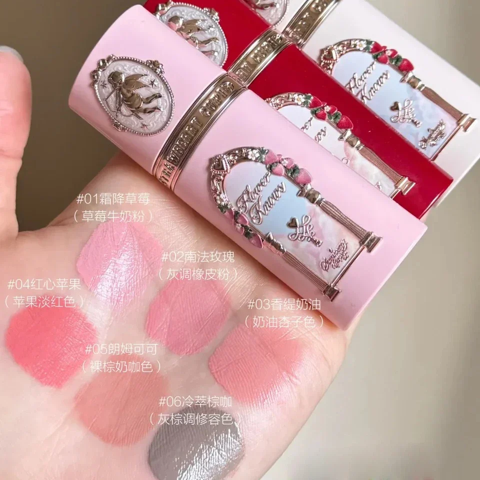 Flower Knows – crème à lèvres mate velours cupidon fraise, poudre pressée, ensemble de fard à joues liquide, maquillage léger longue durée