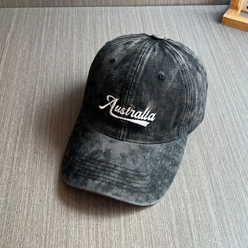 Topi Baseball Denim Gaya Korea, Pinggiran Lebar, Katun, Bordir Huruf, Topi Peaked, Dapat Disesuaikan, Pelindung Matahari, Kasual, Model Duckbill