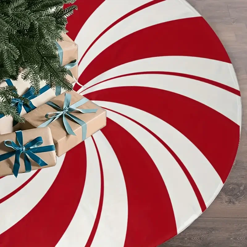 Christmas Tree Skirt Sweet Candy Cane Mat Red And White Ornaments For Indoor Outdoor Christmas Party Snowflake Decor Dresses