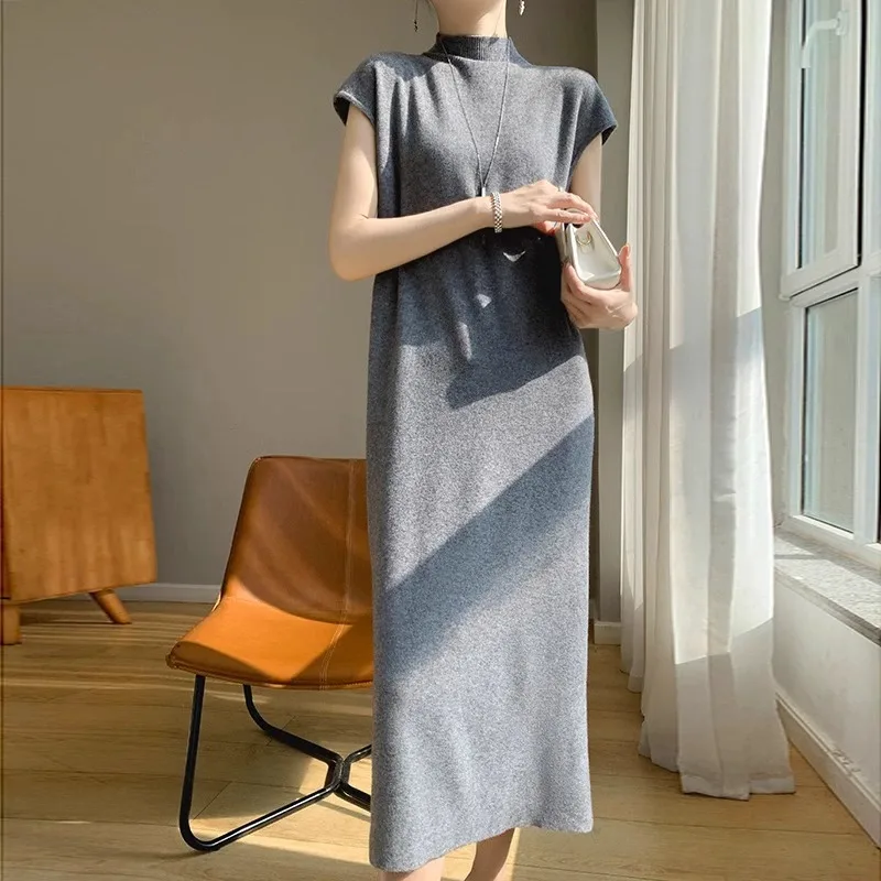 Outono inverno feminino longo sve malha dr f gola alta cor pura ort sve malhas camada base solta dr