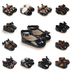 British Style Retro Leather Princess Shoes Non Slip Rubber Soles Baby Walking Shoes Black Outdoor Casual Children's Shoes
