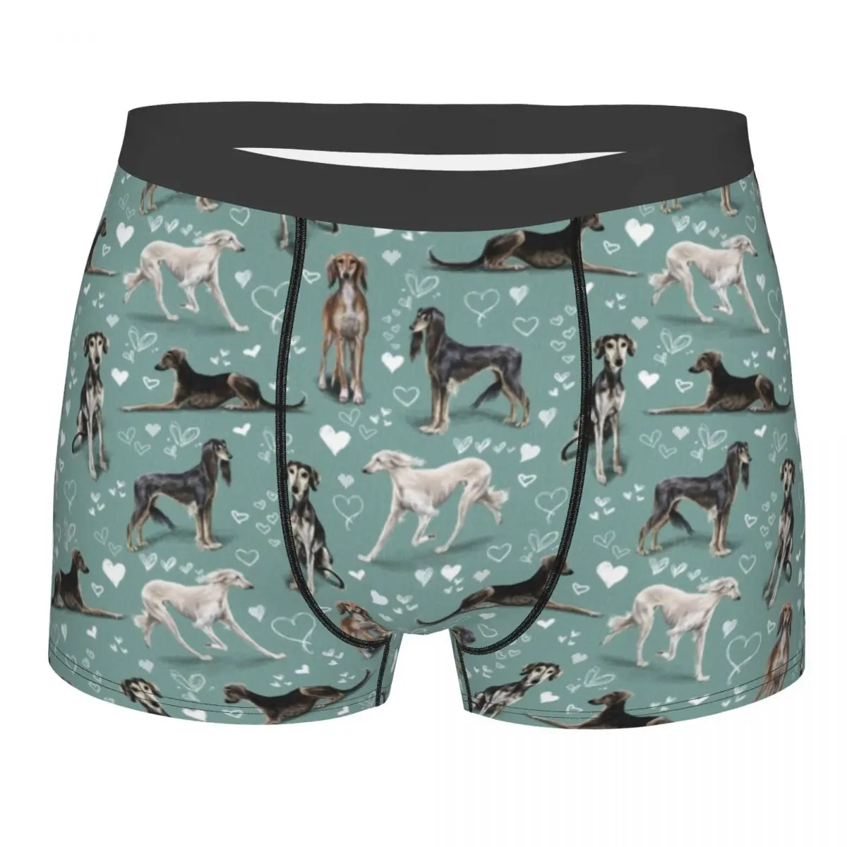 Custom Novelty The Saluki Green Boxers Shorts Panties Male Underpants Stretch Greyhound Sighthound Dogs Briefs Underwear