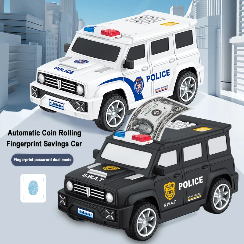 EBOYU Car Piggy Bank ATM Polícia Piggy Bank para dinheiro real com proteção de senha presentes Festival perfeito para meninos/meninas/crianças