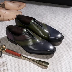 Italian Style Men's Oxfords Genuine Leather Male Wedding Party Dress Shoes for Men Lace-Up Office Suit Formal Shoes Mixed Colors