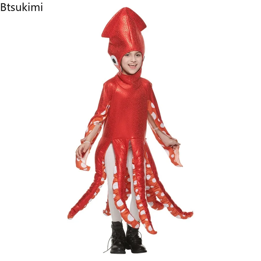 

New 2026 Halloween Children's Squid Costume Marine Life Party Costumes Squid Play Costume Jumpsuit Cute Funny Cosplay Costume