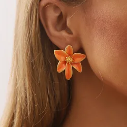 Metal Flower Colorful Drip Glaze Enamel Earrings for Women European And American Style Personality Romantic Jewelry Accessories