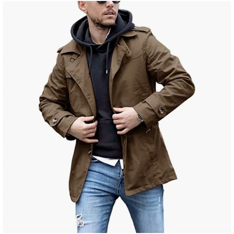 Spring and Autumn Men's Coat Mid-Length Trench Coat Independent Stand Explosion Single Four-Color Size 8 Generation Hair