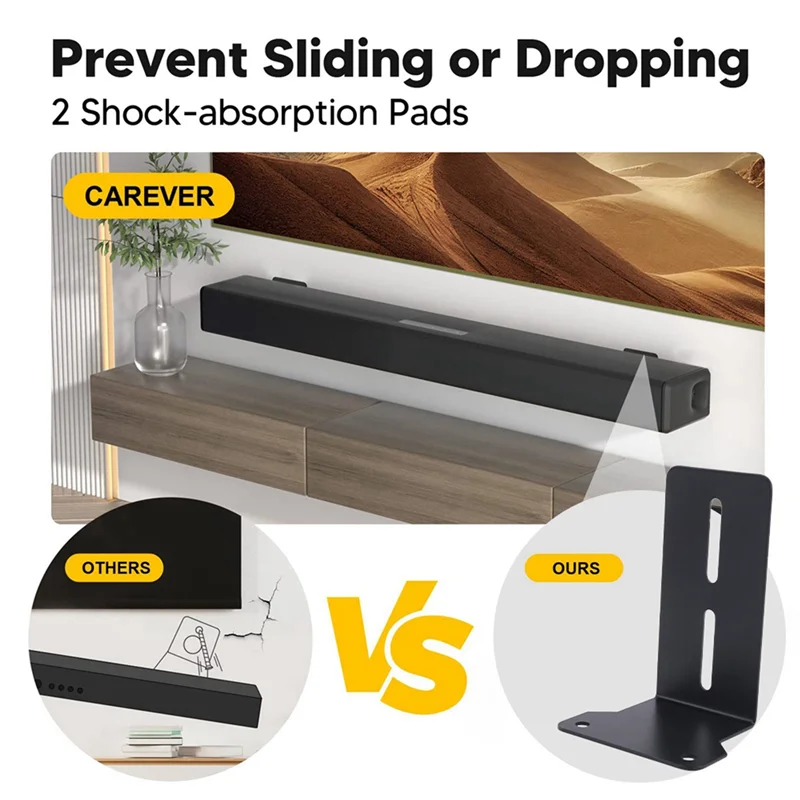 ABGI-8X دعامات حائط لبار الصوت سهلة التركيب وحامل رف جداري مضاد للسقوط، دعامة تثبيت مكبر الصوت العالمي