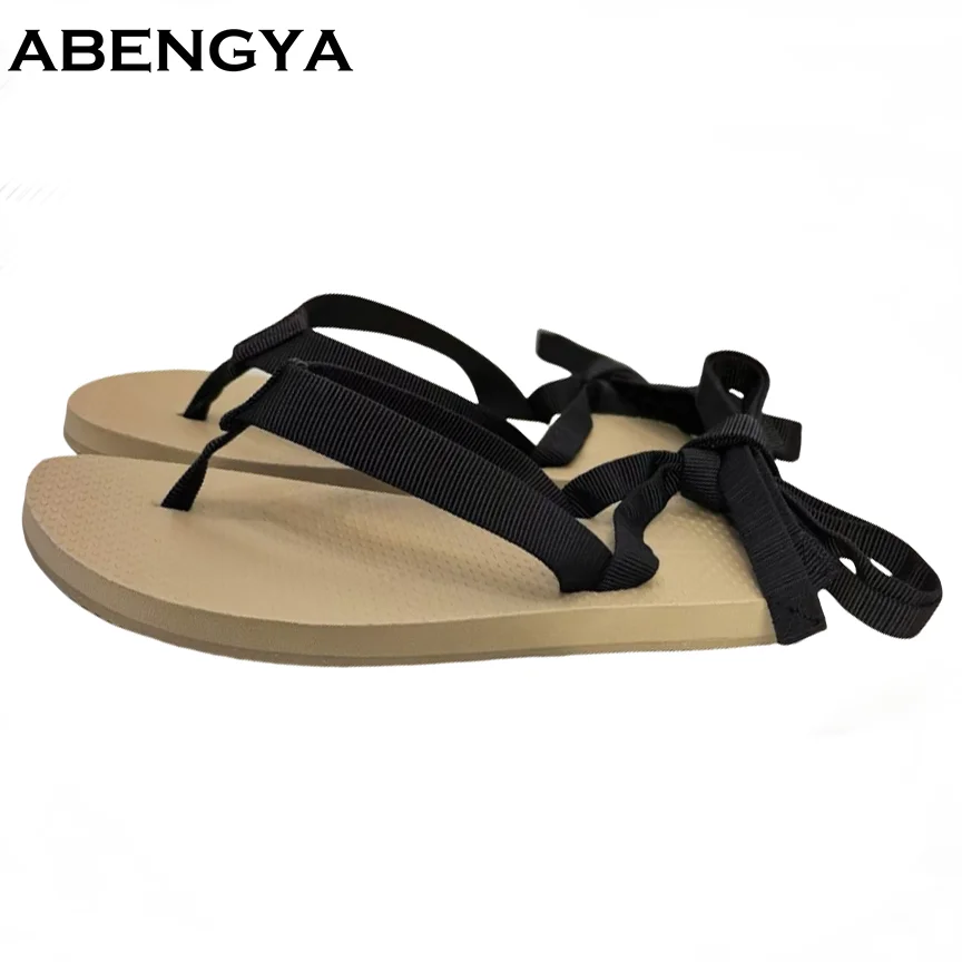 

ABENGYA шлепанцы из ЭВА, сандалии, женские летние пляжные женские туфли на плоской подошве, праздничные повседневные сандалии на шнуровке до щиколотки, Sandalias Mujer