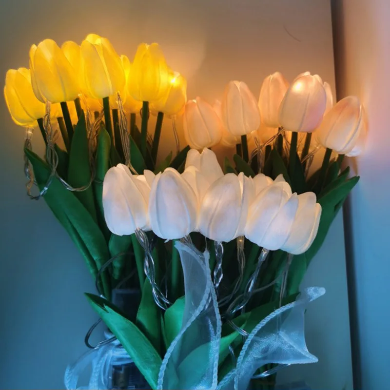 5/10pcs LED Tulips Bouquet Night Light for Home Garden Artificial Flowers PU Tulip Fake Flower  Decoration Wedding Birthday Gift