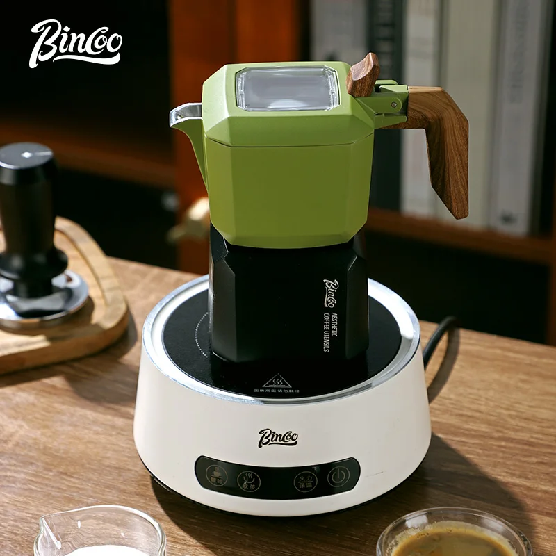 

Bincoo Dual Valve Moka Pot Coffee Set Mini Cube Design with Paper Filters Portable Hand Grinder for Camping Home Use