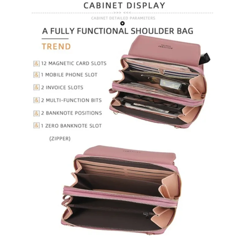 Damen Lange Geldbörse Koreanische Version Umhängetasche Doppelreißverschluss Große Kapazität Clutch-Tasche Schulter-Handtasche Damen Handytasche – Detail 3