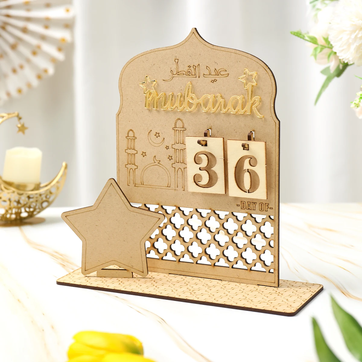 Calendrier de l'Avent du Ramadan en Bois, Compte à Rebours, Eid Mubarak, Décoration Musulmane Islamique, Kareem pour la Maison, 2025, Eid Al Adha