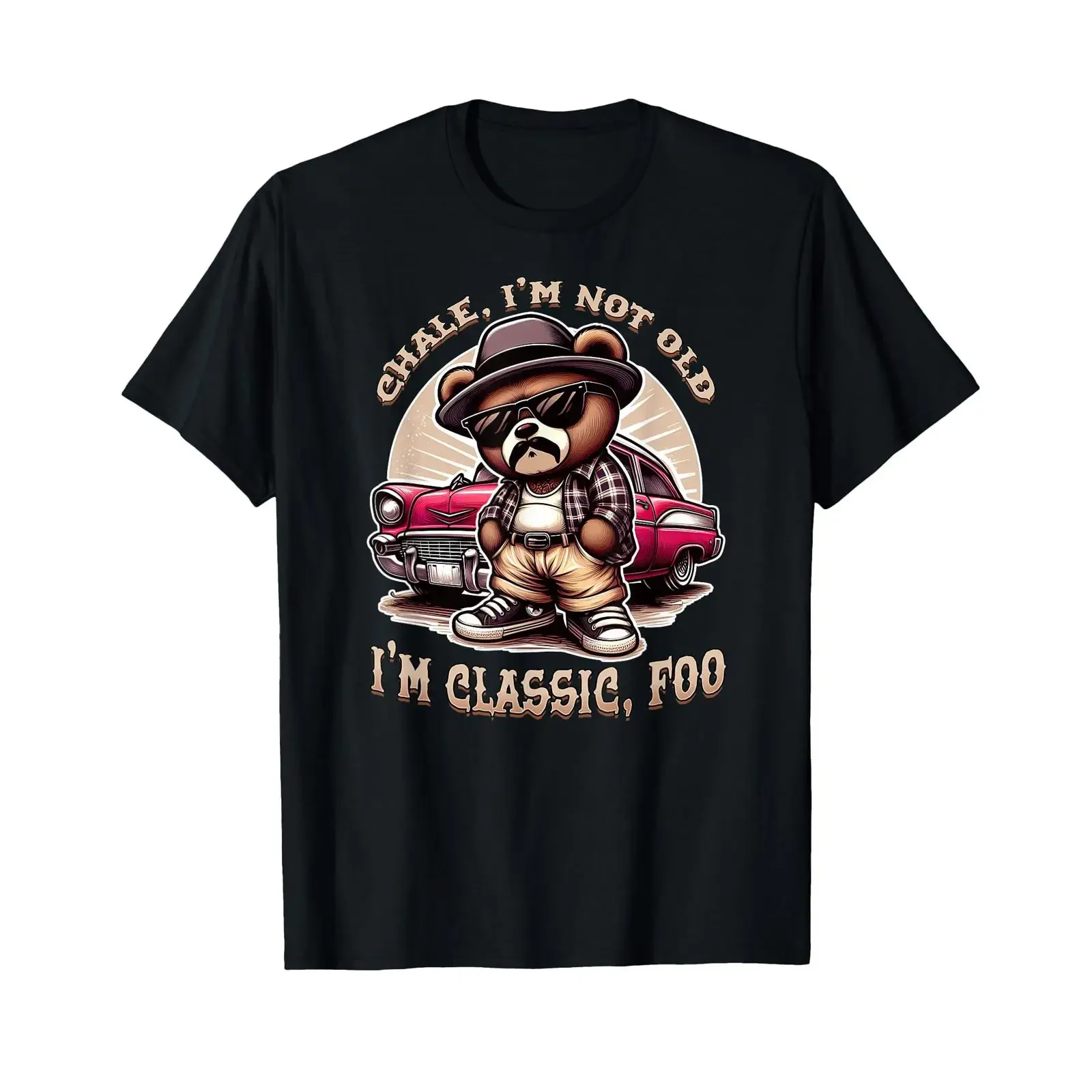 Camiseta CHALE IM NOT Old Classic Foo Funny Cholo Chicano Lowrider vintage lavada, elástica, respirável, casual e moderna.