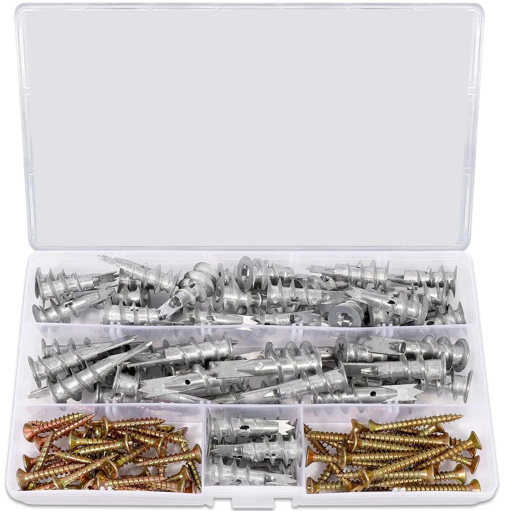 100pcs Zinc Alloy Spiral Anchor Screws Self Drilling Drywall Woodworking Fasteners Blue Expansion Bolts For Wall For Tile Instal