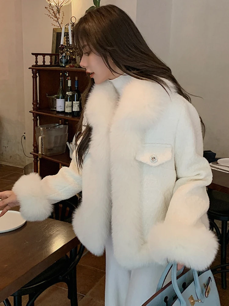 New Winter Woman Fashion Knitted Fox Fur Coat for Femlae Thick Warm Overcoats Hooded Outerwear Ladies G102