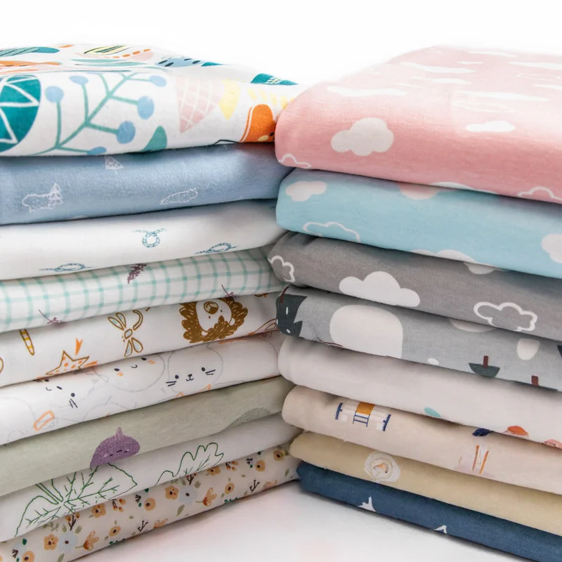 Stretchy knitted jersey fabric by Cute printed cartoon knitted cotton fabric DIY baby clothing fabric 50x180cm telas infantiles