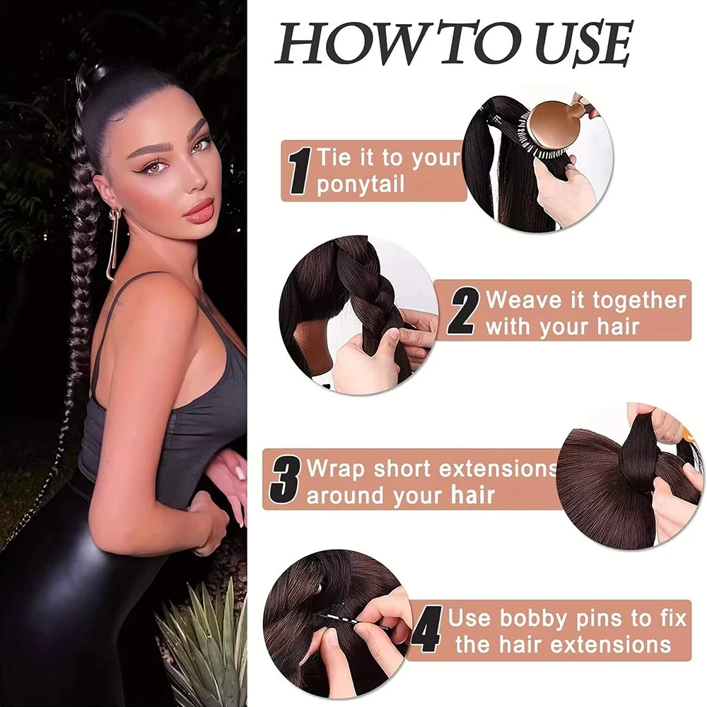 24 Inch Straight Ponytail With Elastic Band Synthetic Ponytail Extension Wrap Around Heat Resistant Pony Tail for Women image 6