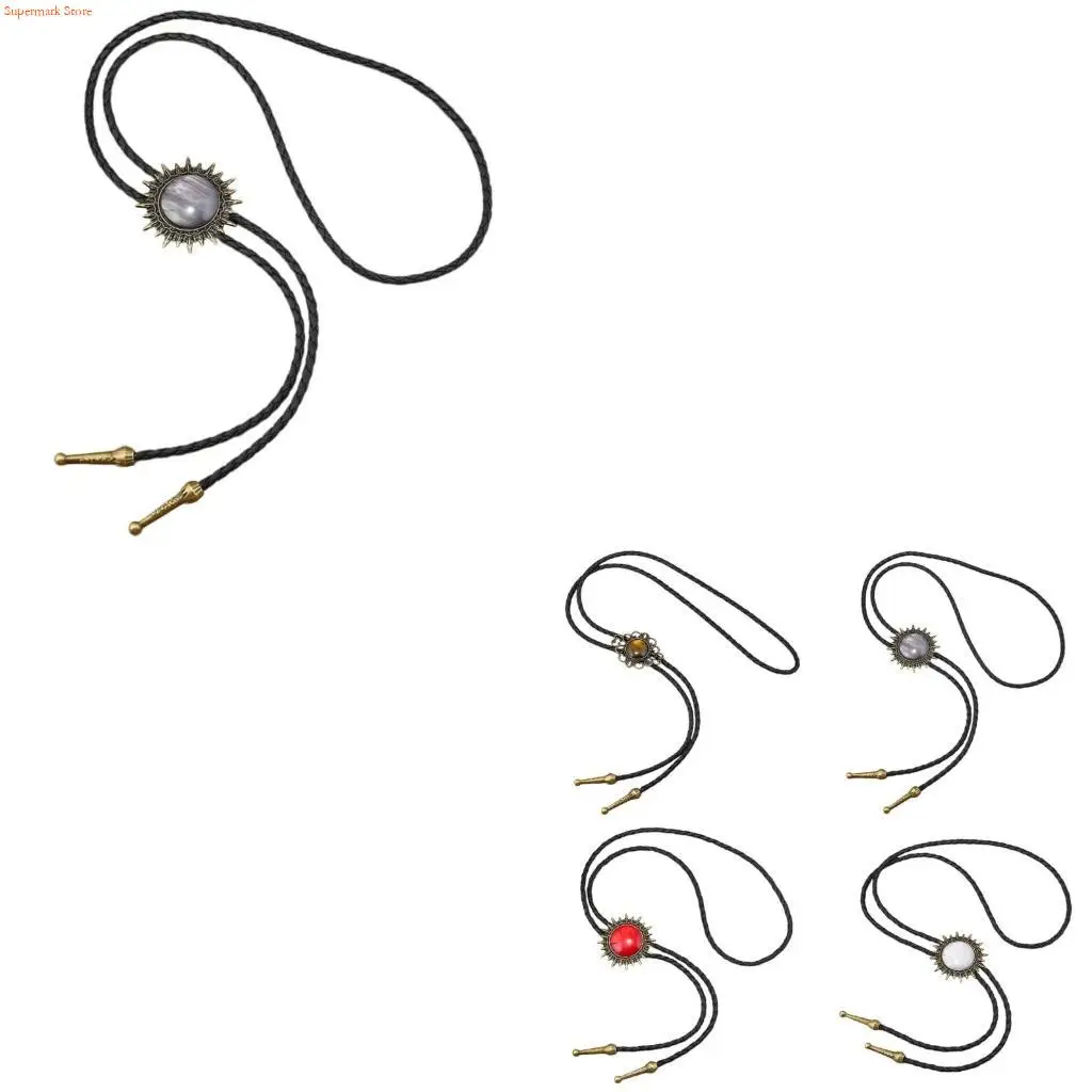 Q5WE Bolo Tie for Male Western Cowboy Necktie with Gemstones Pendant Decorative