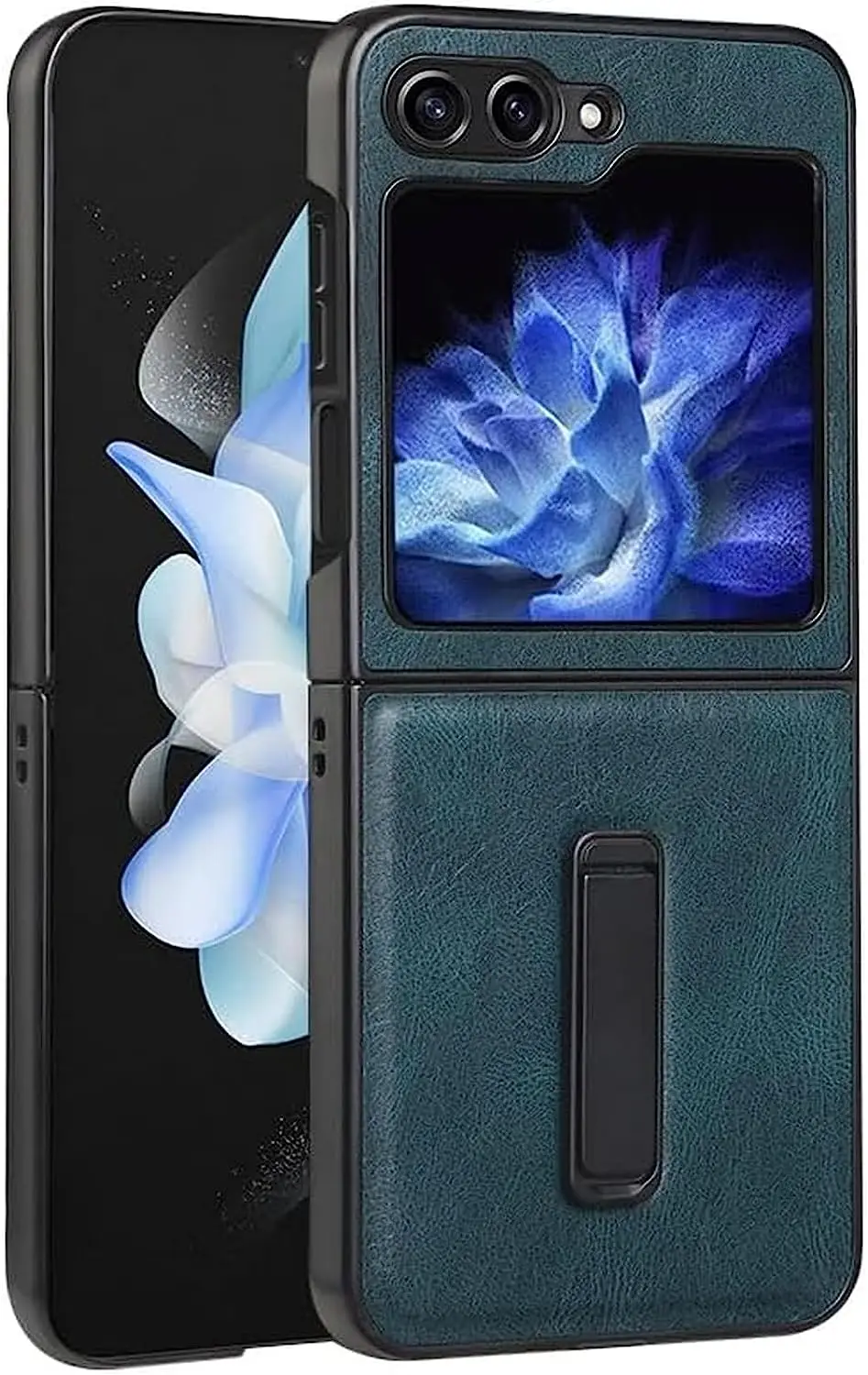 Leather Case for Samsung Galaxy Z Flip 5, Built-in Hidden Kickstand, Shockproof Anti Fingerprint Protective Cover Rugged