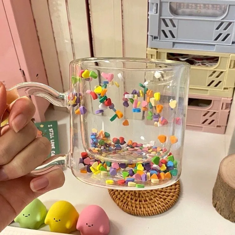 

Корейская девушка сердце стекло красочные милые маленькие свежие любовь двойная ручка чашка для воды подарок украшение дома